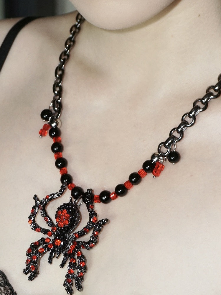 Gothic Spider Beaded Necklace Black & Blue/Black & Red