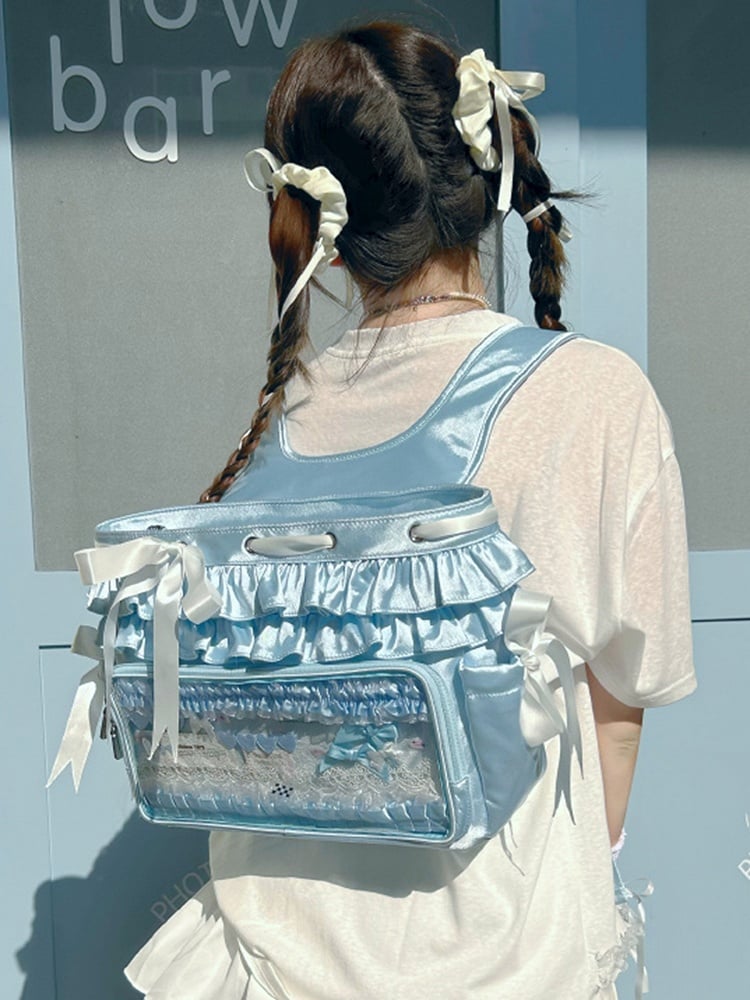 Blue Ruffle Trim Bow Accents Balletcore Ita Backpack