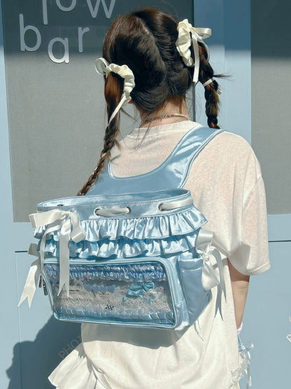 Blue Ruffle Trim Bow Accents Balletcore Ita Backpack