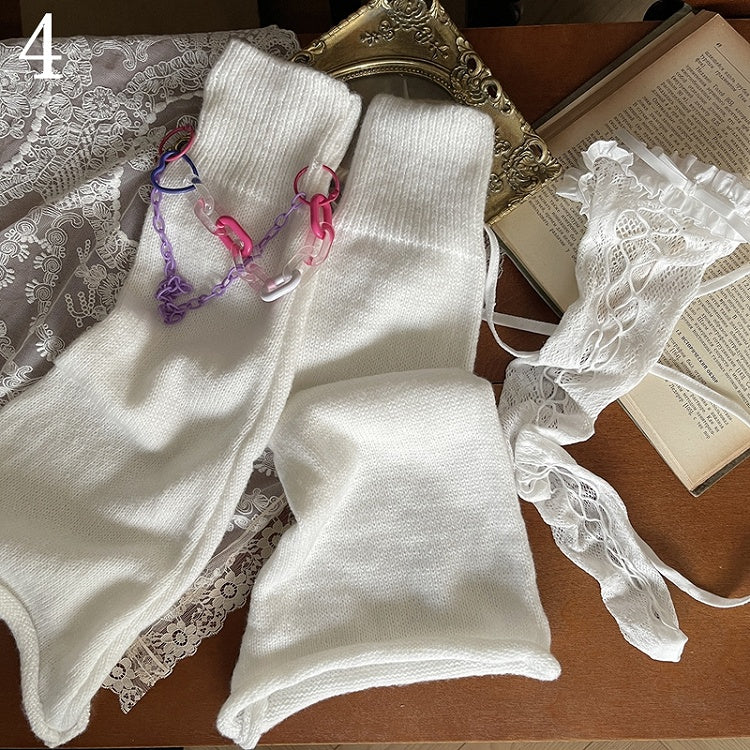 White Leg Warmers /Lace Cut-out Design Overknee Stockings/Leg Chain