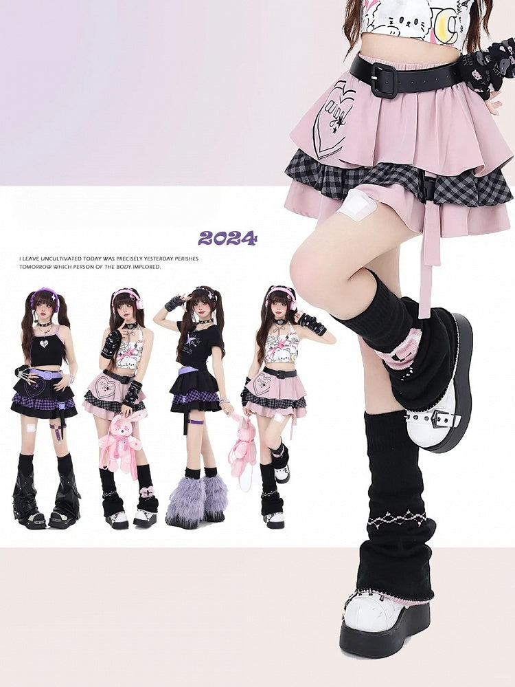 Pink Sweet Tiered Skirt with Free Waist Belt