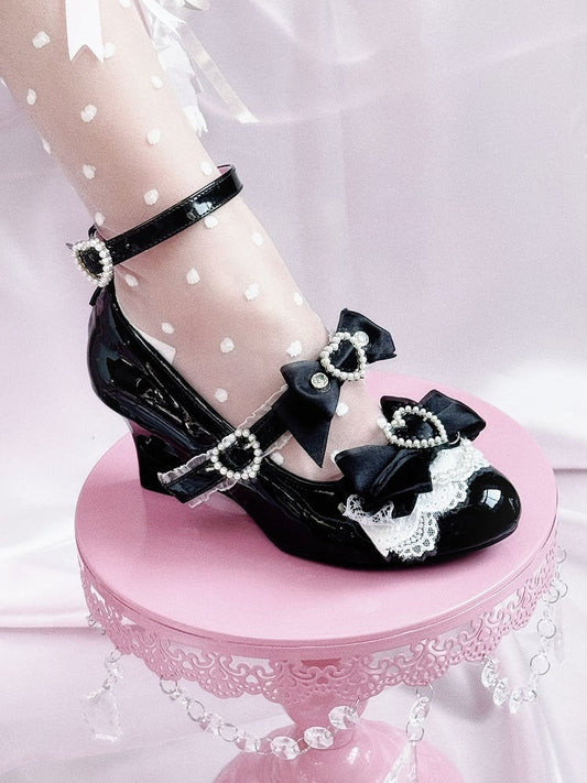 Black Gyaru Fashion Heart Cut-out Wedge Heels Mary Janes Jirai Kei Shoes