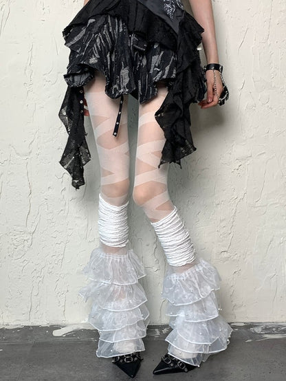 White Y2K Crisscorss Banded Tights