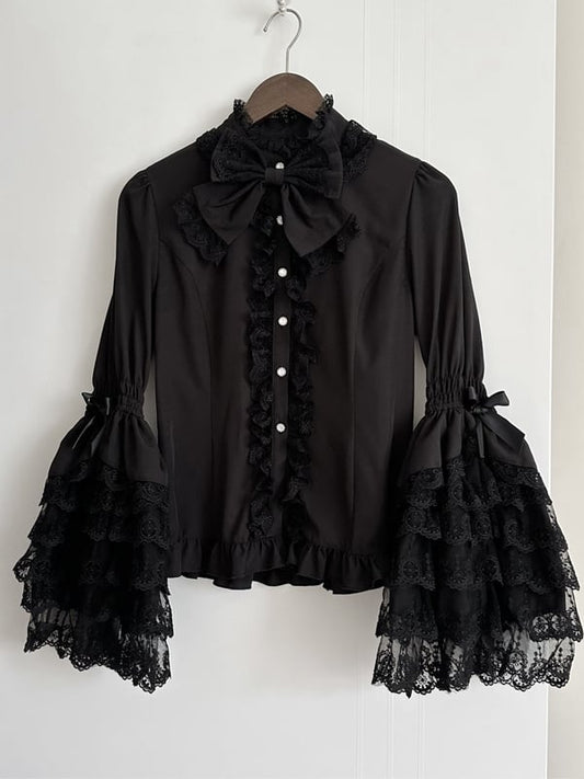 Black Layered Lace Bell Sleeves Lolita Blouse