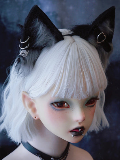 Black Heart Details Cat Ear Decorated KC