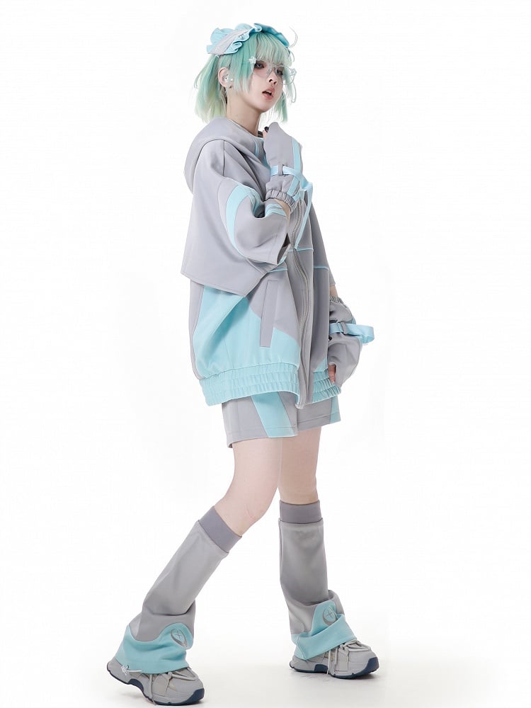 Moon and Star Embroidery Green & Gray Leg Warmers