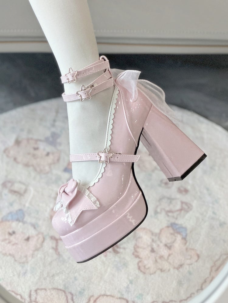 11CM Polished Pink Bow at Top Sweet Lolita Platform High Heels
