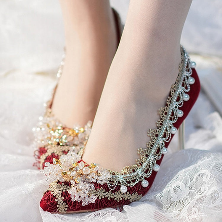Red Beaded Floral and Charm 5CM/7CM/9CM Cheongsam Style Hime Lolita High Heels