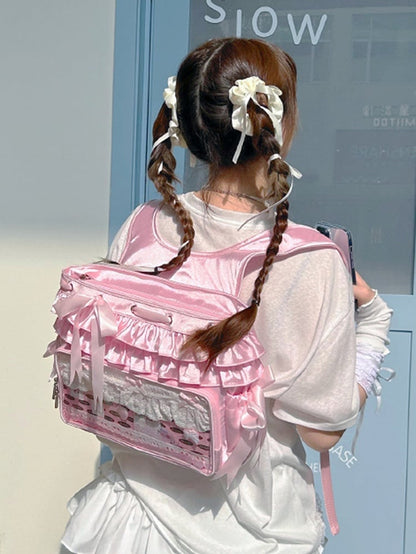 Pink Ruffle Trim Bow Accents Balletcore Ita Backpack