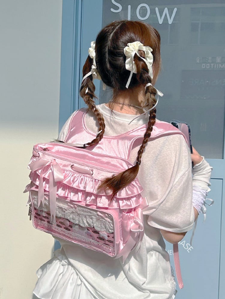 Pink Ruffle Trim Bow Accents Balletcore Ita Backpack