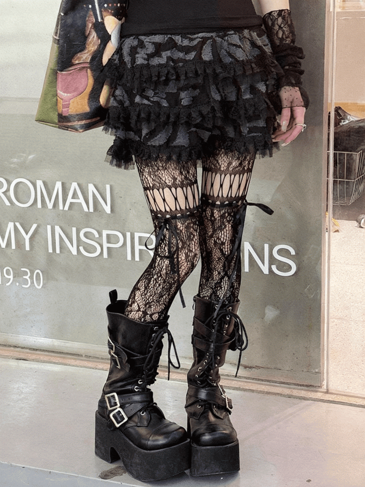 6 Color Options Y2K Cut-out Design Ribbon Bow Tights