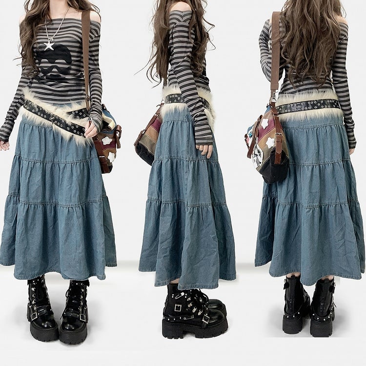 Blue Daily Kawaii Denim Skirt