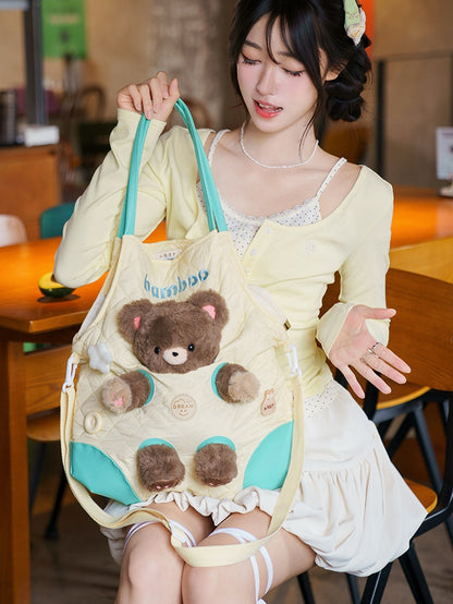 Yellow&Green Cut-out Design Crossbody Bag With 2 Options Detachable Plushie