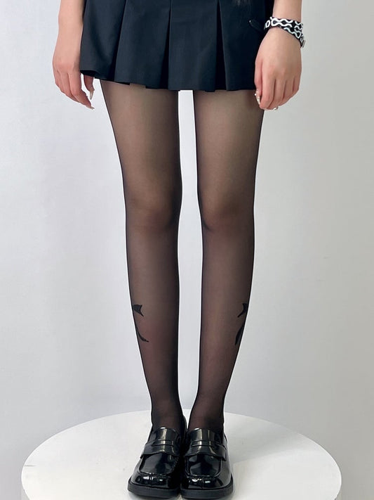 Black Y2K Bowknot Print Tights