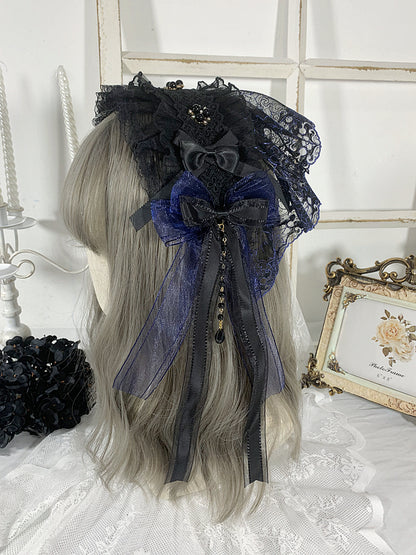 Black/Black and Blue Gothic Elegant Hairband Bead Details