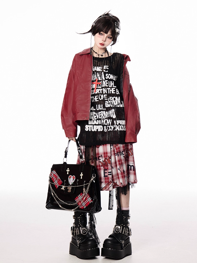 Vintage Letter Print Black/Apricot Round Neck Semi-sheer Coverup