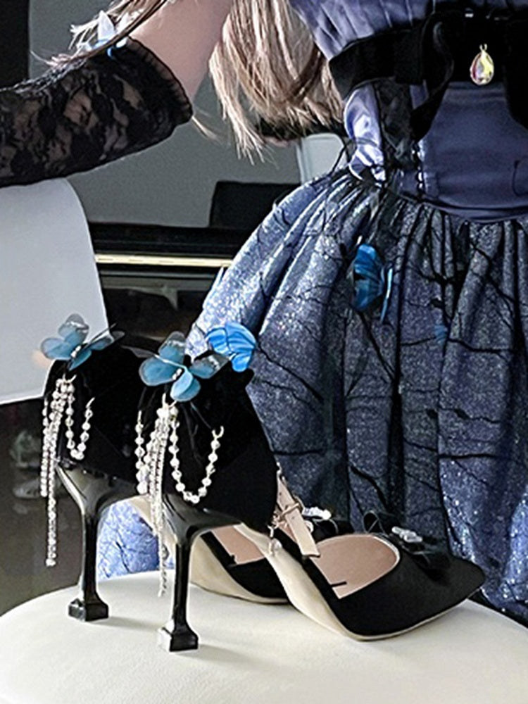 Black Butterfly and Bowknot Tassel 5CM/8CM Hime Lolita Heels
