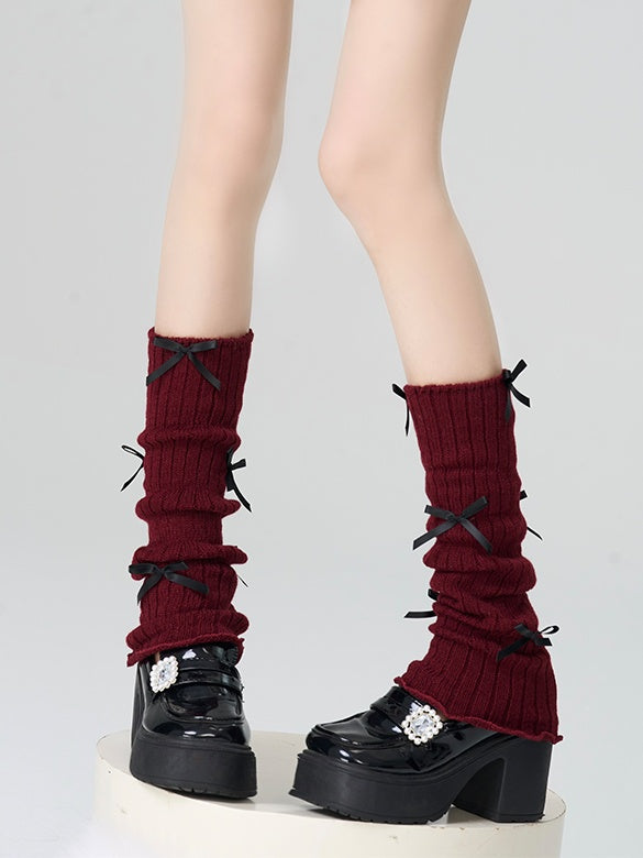 Red Bowknot Knitted Leg Warmers