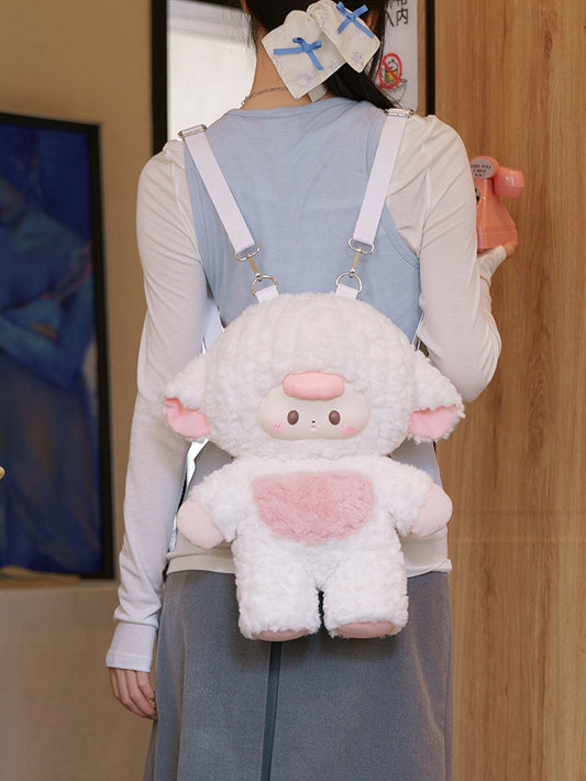 White&Pink 44cm Plush Lamb Backpack Detachable Shoulder Straps