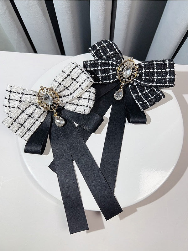 4 Options Rhinestone Decorated Houndstooth Pattern Bow Tie