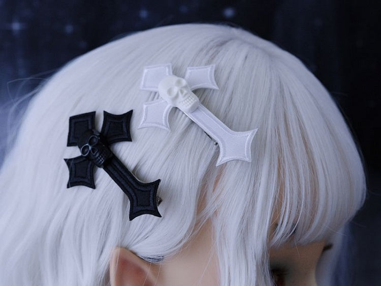 Goth Black/ White Skull Cross Hairclip