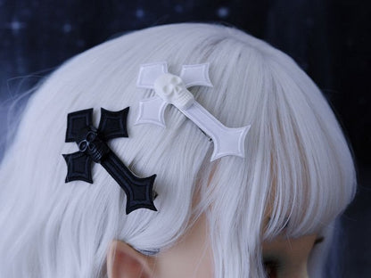 Goth Black/ White Skull Cross Hairclip