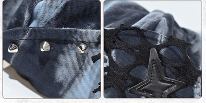 Grunge Punk Rock PU Star Studs Design Blue and Black Tie Dye Beret