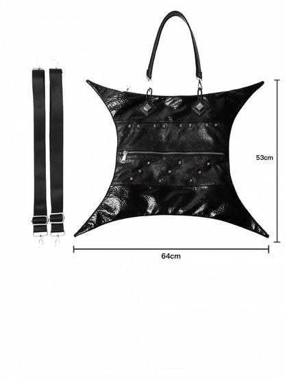 Gothic Punk Studs Black Four-pointed Star Large Capacity PU Bag