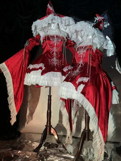 Red Cross Illusion Halter Neck Witch Lolita Backless Dress Gothic JSK Halloween Outfit