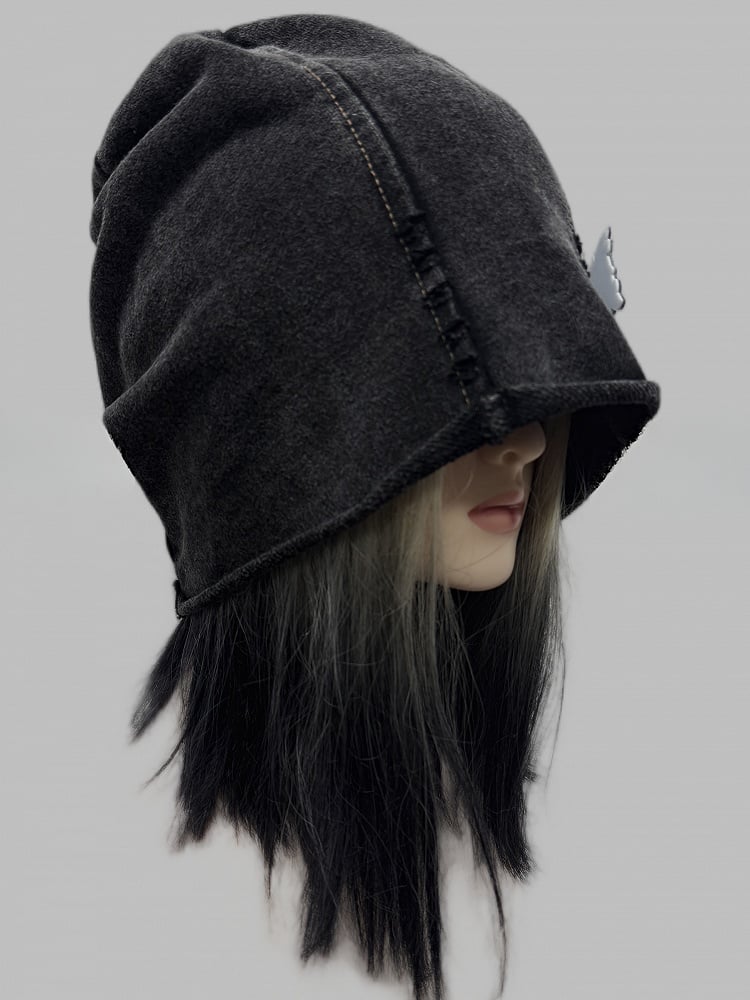 Dark Gray Y2K Letter Applique Beanie