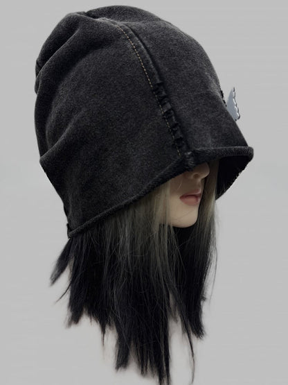Dark Gray Y2K Letter Applique Beanie