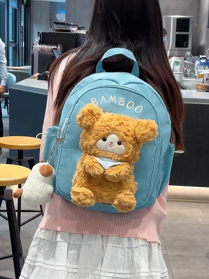 Blue Cute Backpack With A Detachable Puppy Doll