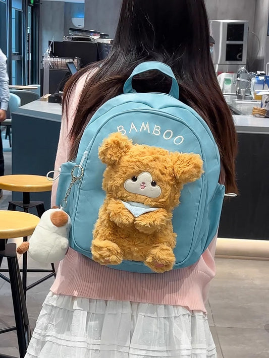 Blue Cute Backpack With A Detachable Puppy Doll
