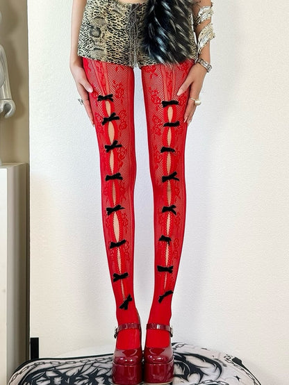 4 Color Options Y2K Bowknot Details Cut-out Design Tights