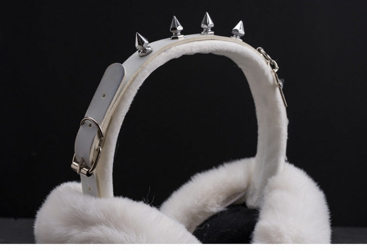 White Handmade Studs Cross Buckle Plush Earmuffs