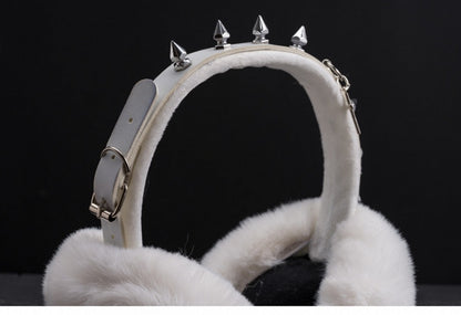 White Handmade Studs Cross Buckle Plush Earmuffs