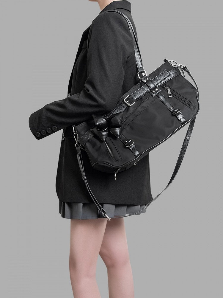 Black Medium Nylon Tote with Sweet-Edgy Belt