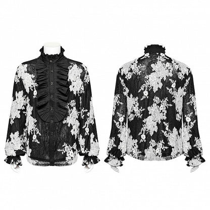 Black and White Goth Men's Floral Shirt