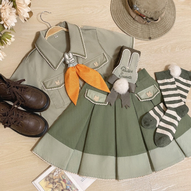 Cute Bunny Green Shirt with Carrot Tie + Skirt with Waist Belt and Plush Tail