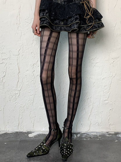Black Wasteland Punk Plaid Pattern Tights