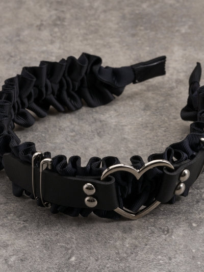 Black Ruffle Trim Buckle Decorated Pins Details With Heart Design KC