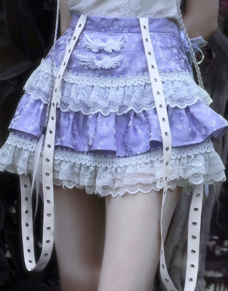 Clearance-Size L for Waist 72CM Purple Tiered Skirt