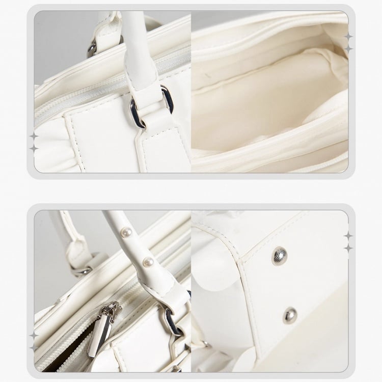 Jirai Kei White Lace Trim Ita Tote – Large Capacity, Top Handle