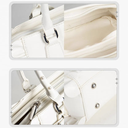 Jirai Kei White Lace Trim Ita Tote – Large Capacity, Top Handle