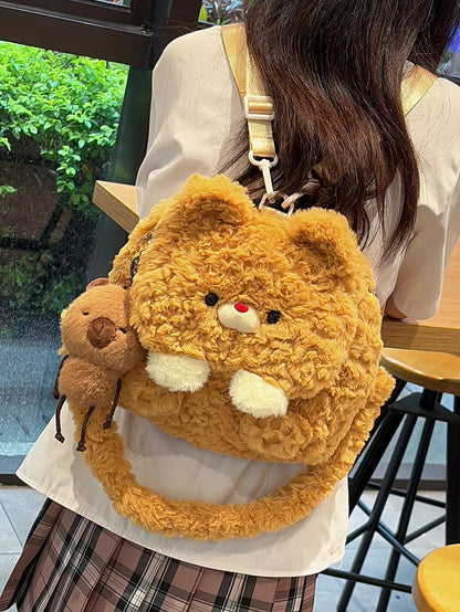 Dark Yellow Cute Bear Plush Backpack Flap Bag Middle/Large Size