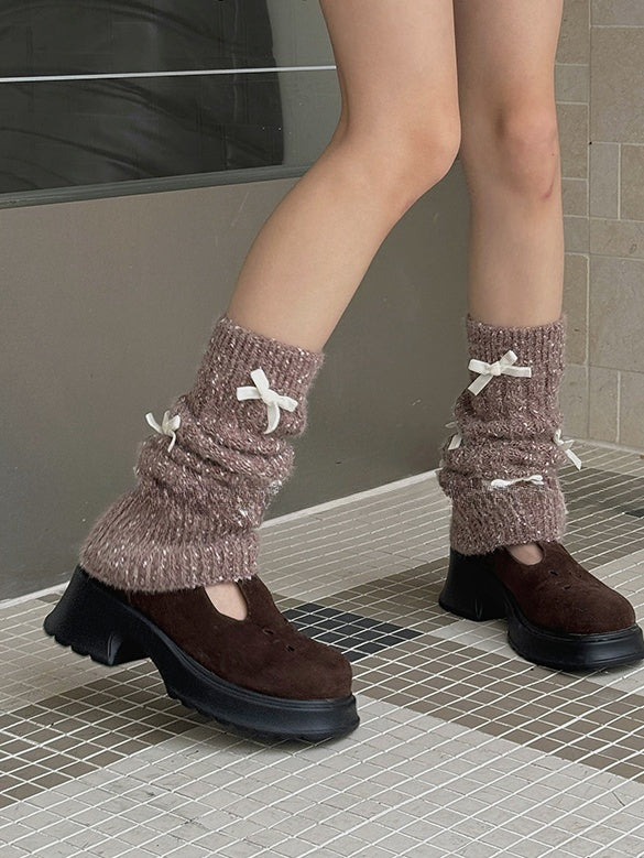 Milk White/Black/Apricot/Camel/Pink/Green Sweet Bowknot Leg Warmers