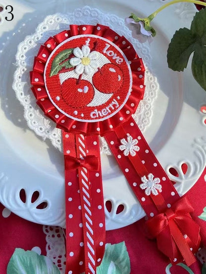 7 Options Cherry/Strawberry/Cake Applique Bowknot Details Polka-dot Pattern Brooch/Hairclip