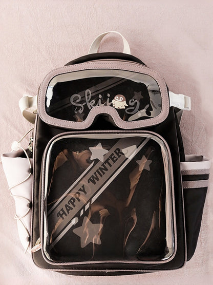 Black Star Print Backpack Ita Bag With Goggles-Shaped Ita Bag