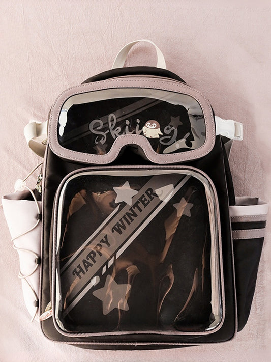 Black Star Print Backpack Ita Bag With Goggles-Shaped Ita Bag