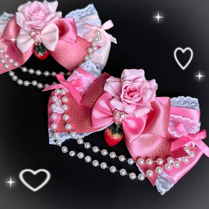 Light/Dark Pink Beaded Charm Floral Design Bowknot Hairclip